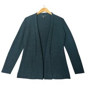 Eileen Fisher 100% Merino Wool Navy Wrap Cardigan Lagenlook Boho Minimalist sz S